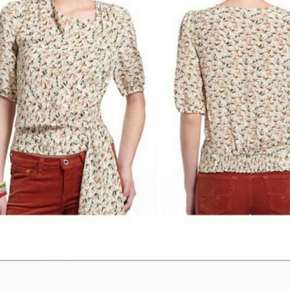 Anthropologie Tops - Anthropologie silk blouse puff sleeve Waist Tie